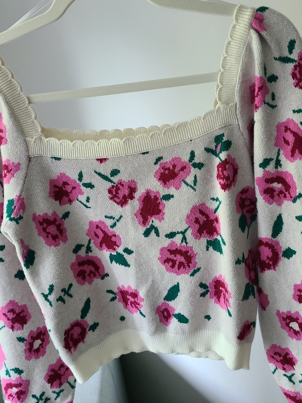 Willow & Wind Cream Floral Square-Neck Knit Top - Pink Rose Print